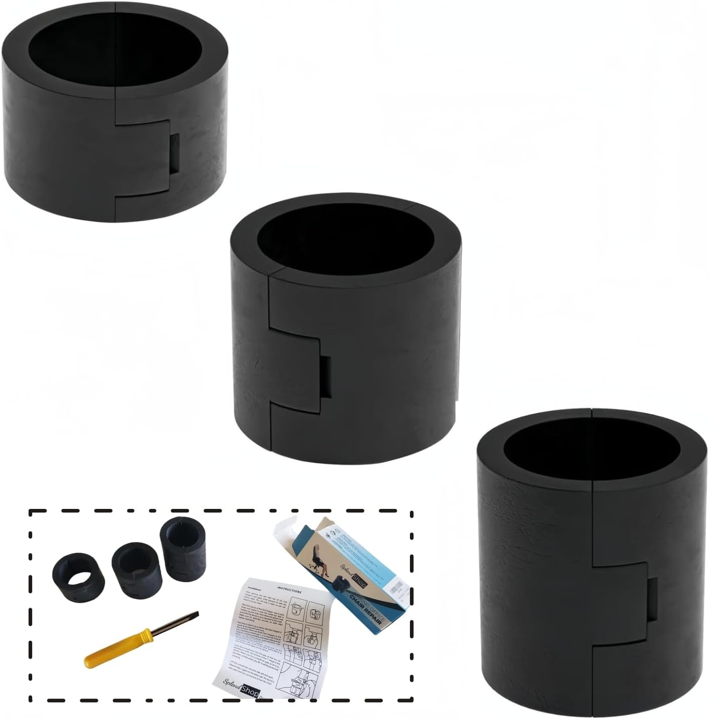 Office Chair Cylinder Repair Kit, 3Pcs Universal Size, Black Nylon, Adjustable Height, Up to 350 lbs, Modern Style, Office Use